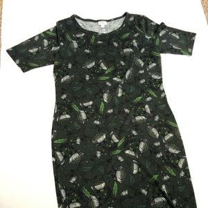 LulaRoe Julia Green Floral Print Dress Size Large